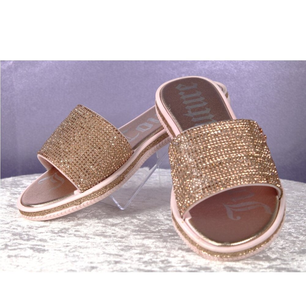 Juicy Couture Rose Gold Rhinestone Slide Sandals – Women’s – NWOT